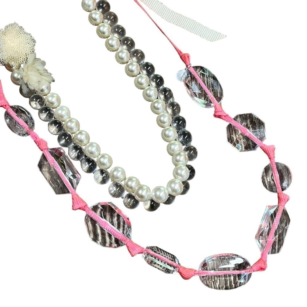 J Crew Stella & Dot Clear Chunky Bead Necklaces Lot of 2 Ribbon